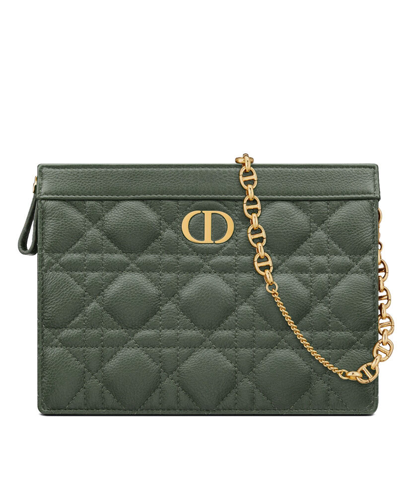 Christian Dior Caro Zipped Pouch Cowhide Green